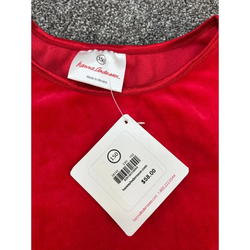 Hanna Andersson Red Velvet Tiered Ruffle Dress Girls Size‎ 150 Long Sleeve NEW